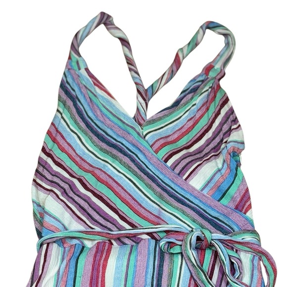 Striped‎ Maxi Hanter Dress Wrap Style Sleeveless Casual Colorful Women's Large - Picture 5 of 13